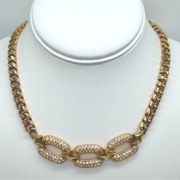 Swarovski Crystal Pave Link Gold Necklace - Picture 1 of 3